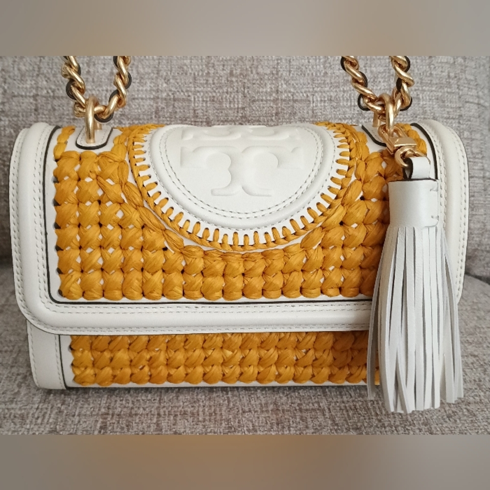 EUC Tory Burch RARE Fleming Raffia Leather Bag